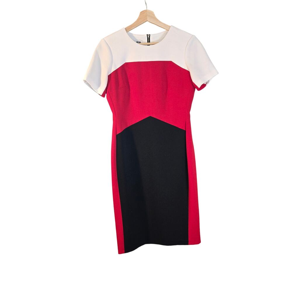 Anne Klein M/L Pink/.Black/White Color Block Bodycon Dress [0446]